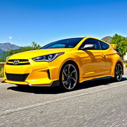 A stunning yellow Hyundai Type R car, showcasing a sleek and sporty design