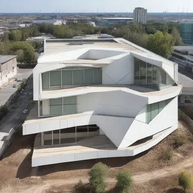 The new building was abnormally shaped, with diagonal walls and irregularly placed windows.