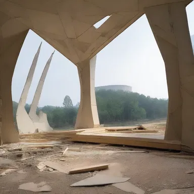 The new building was abnormally shaped, with diagonal walls and irregularly placed windows.