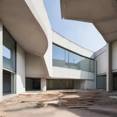 The new building was abnormally shaped, with diagonal walls and irregularly placed windows.