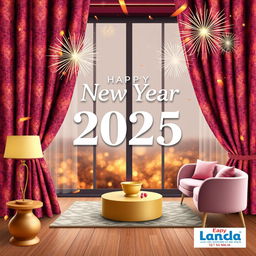 Design a visually appealing New Year greeting card for Curtain Lanka for the upcoming year 2025