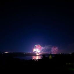 A breathtaking view of a night sky in Bangladesh on the 31st night, filled with vibrant and colorful lights from fireworks illuminating the dark sky