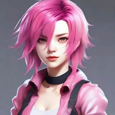 The protagonist had abnormally colored hair, with bright pink strands standing out from the rest.