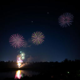 A breathtaking view of a night sky in Bangladesh on the 31st night, filled with vibrant and colorful lights from fireworks illuminating the dark sky