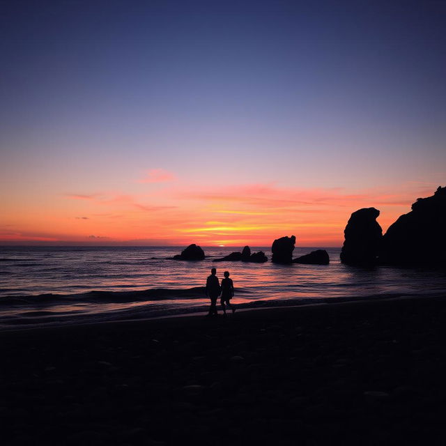 A stunning and serene view of the sea at sunset, showcasing vibrant orange and pink hues reflecting on the water