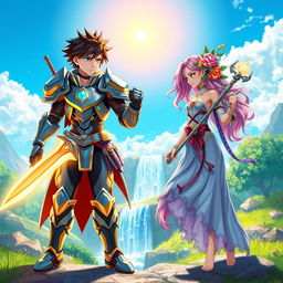 A vibrant and detailed scene featuring characters inspired by two different images combined into one cohesive setting