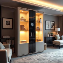A sleek, modern cabinet designed to only open for adult-sized hands, featuring a high-tech biometric recognition system