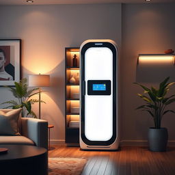 A futuristic cabinet equipped with advanced biometric technology that exclusively recognizes adult hand sizes, preventing it from opening for children's hands