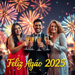 A festive and vibrant scene celebrating the New Year 2025