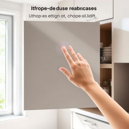 A kitchen cabinet door featuring an innovative touch sensor that can recognize hand size, designed not to be opened by a child's hand