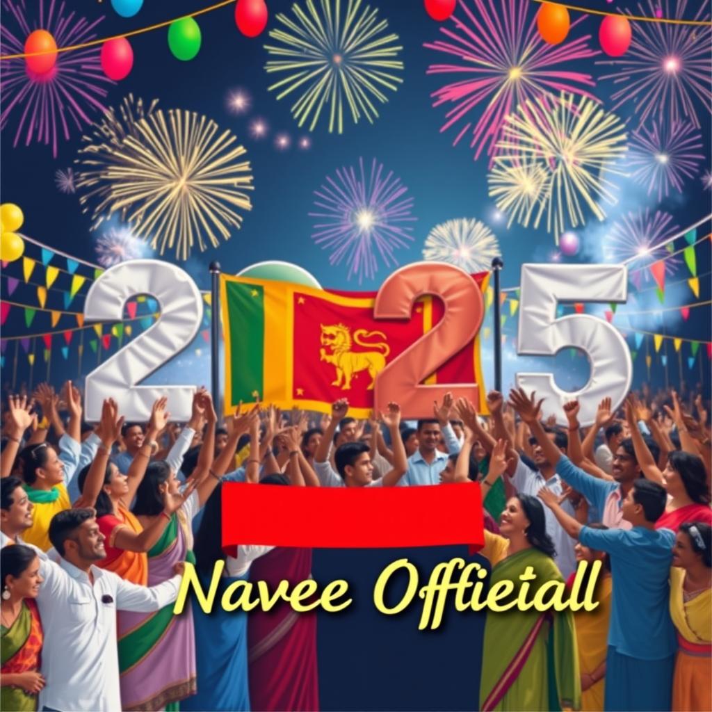 A vibrant and festive scene depicting people from all over the world joining hands in celebration for the year 2025