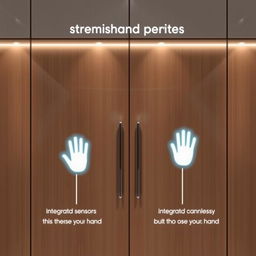 A modern kitchen cabinet featuring a sophisticated hand detection system that can recognize the size of a hand, ensuring that it cannot be opened by a child's hand