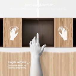 A modern cabinet designed with hand size detection technology, ensuring it cannot be opened by a child's hand