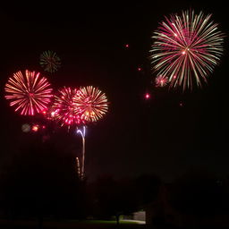 A vibrant night sky filled with colorful fireworks bursting in various shapes and sizes, illuminating the dark backdrop