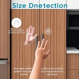 A modern cabinet designed with size detection technology for hands, featuring specialized sensors that measure the size of palms