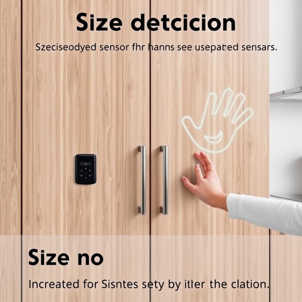 A modern cabinet designed with size detection technology for hands, featuring specialized sensors that measure the size of palms