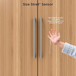 A modern cabinet designed with size detection technology for hands, featuring specialized sensors that measure the size of palms