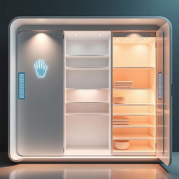 A futuristic cabinet design featuring hand size detection capabilities