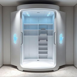 A futuristic cabinet design featuring hand size detection capabilities