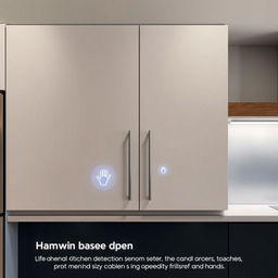 A modern kitchen cabinet equipped with hand size detection sensors, designed specifically to prevent being opened by children's hands
