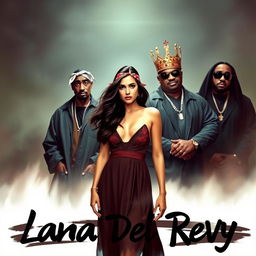 An artistic representation of a music album cover featuring Lana Del Rey collaborating with Tupac Shakur, Dr