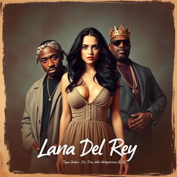 An artistic representation of a music album cover featuring Lana Del Rey collaborating with Tupac Shakur, Dr