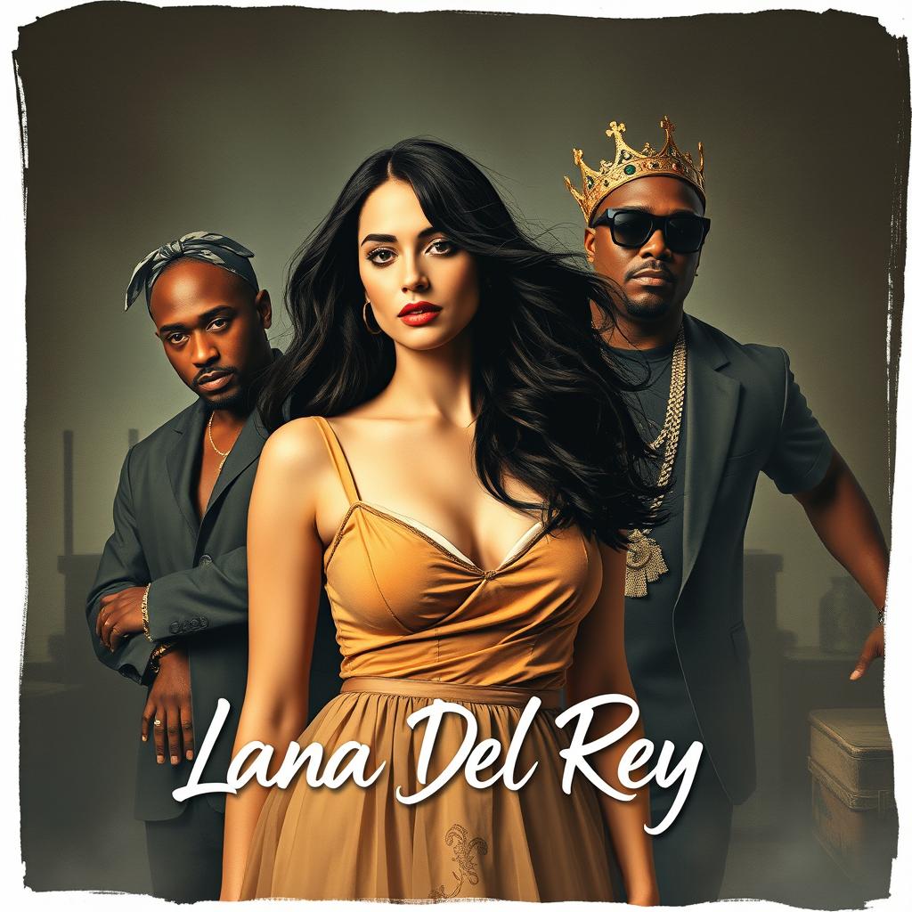 An artistic representation of a music album cover featuring Lana Del Rey collaborating with Tupac Shakur, Dr