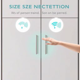 A modern cabinet equipped with size-detection technology, featuring sensors that measure the size of a person's palm