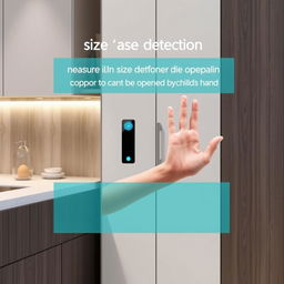 A modern cabinet equipped with size-detection technology, featuring sensors that measure the size of a person's palm