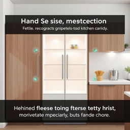 A modern kitchen cabinet equipped with hand size detection technology, featuring sensors that recognize adult hand sizes and prevent opening by small children's hands