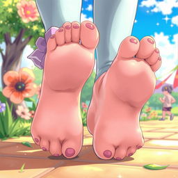 A detailed illustration featuring anime-style feet, with vibrant colors and intricate designs