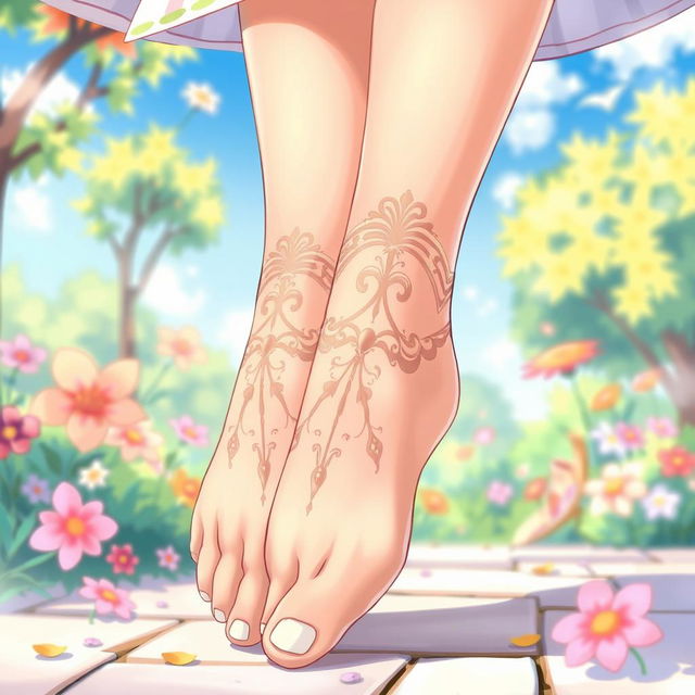 A detailed illustration featuring anime-style feet, with vibrant colors and intricate designs