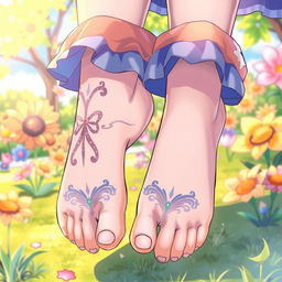 A detailed illustration featuring anime-style feet, with vibrant colors and intricate designs