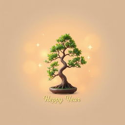 A beautiful and artistic New Year's greeting card design featuring a stunning bonsai tree at the center