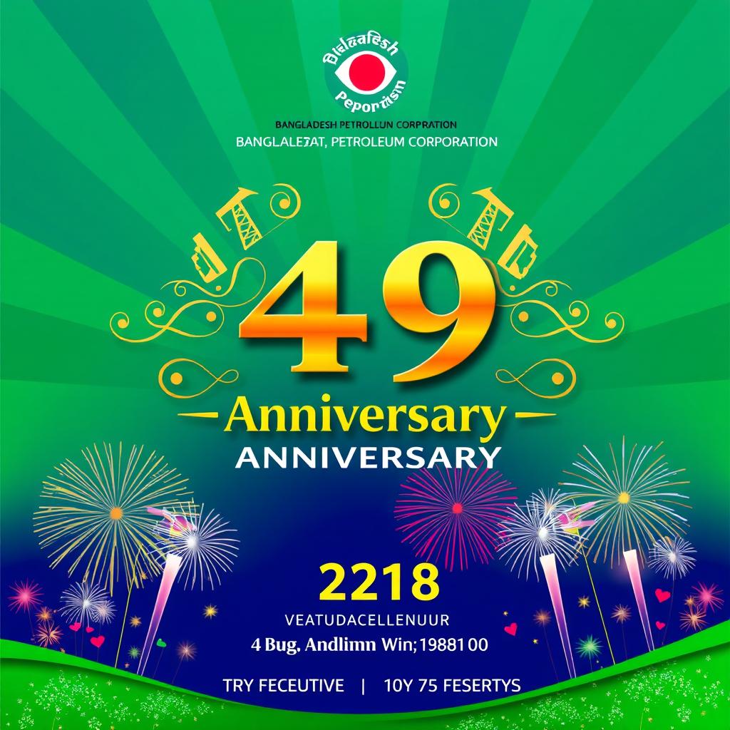 A vibrant poster celebrating the 49th Foundation Anniversary of Bangladesh Petroleum Corporation