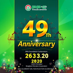 A vibrant poster celebrating the 49th Foundation Anniversary of Bangladesh Petroleum Corporation