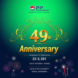 A vibrant poster celebrating the 49th Foundation Anniversary of Bangladesh Petroleum Corporation