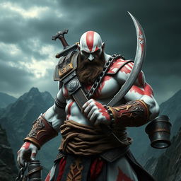 A powerful warrior inspired by the character Kratos from a popular video game
