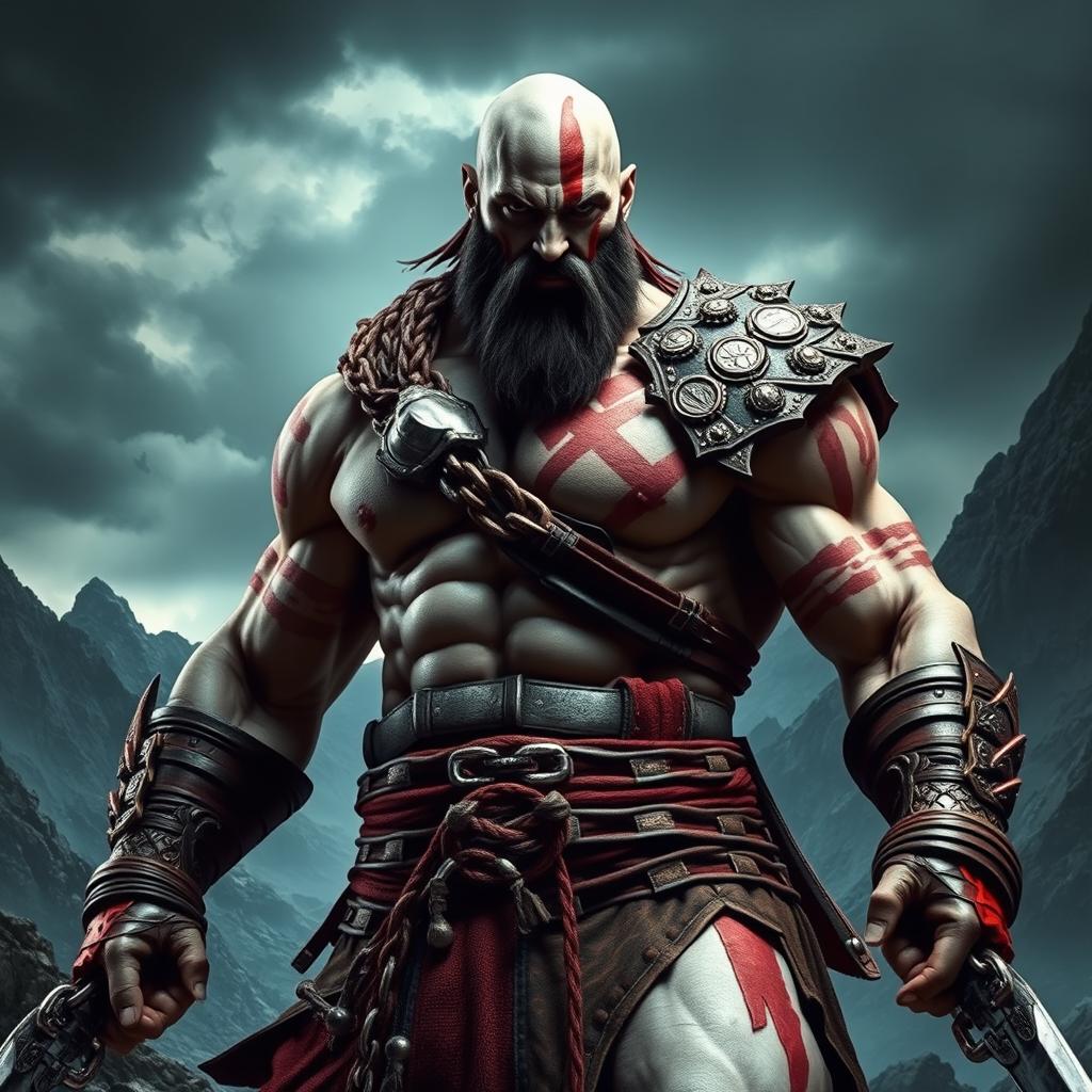 A powerful warrior inspired by the character Kratos from a popular video game