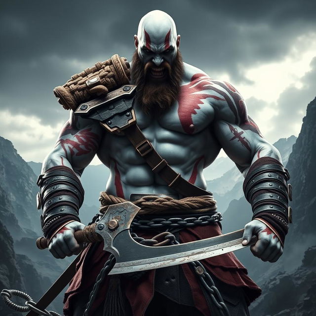 A powerful warrior inspired by the character Kratos from a popular video game