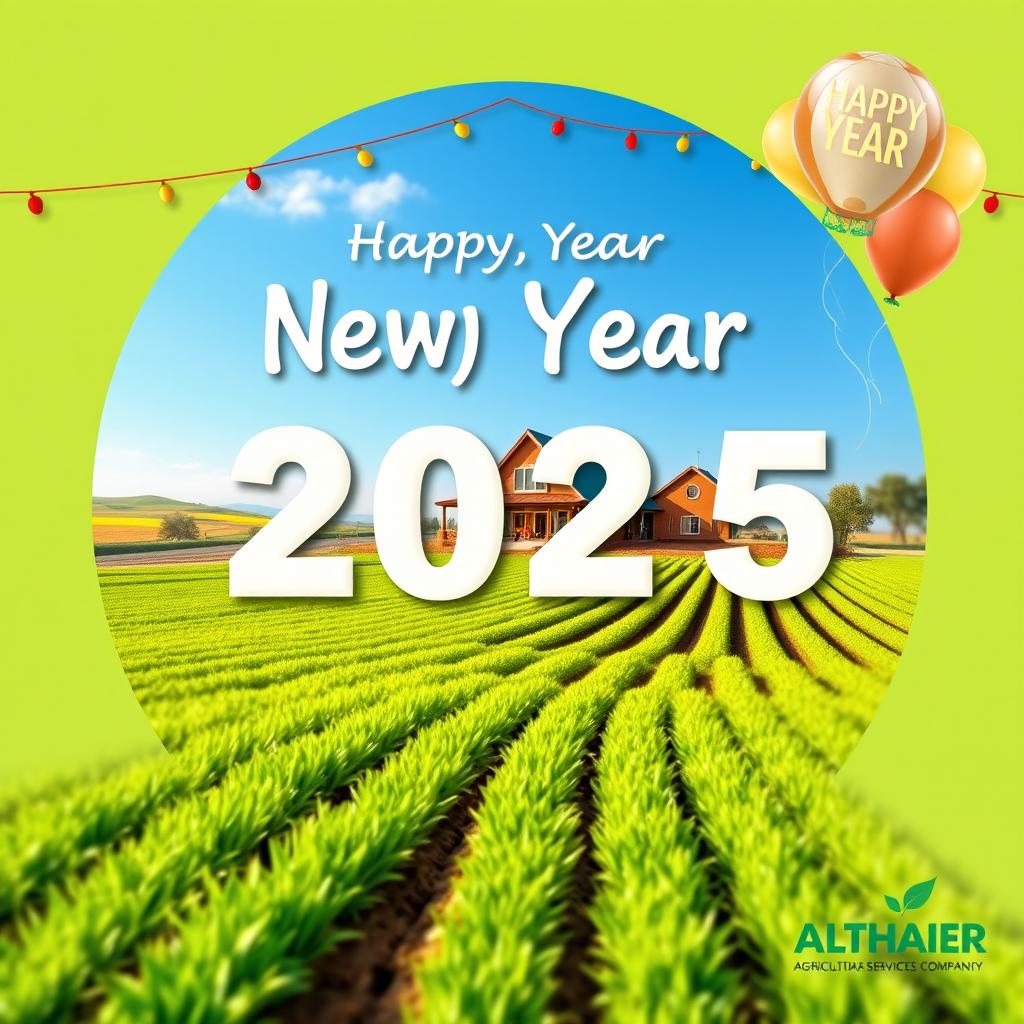 A professional and festive New Year 2025 photo design for Althaher Agricultural Services Company