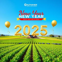 A professional and festive New Year 2025 photo design for Althaher Agricultural Services Company