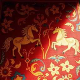 A beautifully designed carpet featuring intricate horse patterns
