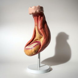 A highly detailed and realistic anatomical model of a man's penis, showcasing various textures and colors for educational purposes