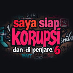 A bold and striking graphic featuring the phrase "saya siap korupsi 271T dan di penjara 6" in a modern, urban street art style