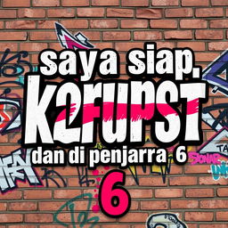 A bold and striking graphic featuring the phrase "saya siap korupsi 271T dan di penjara 6" in a modern, urban street art style