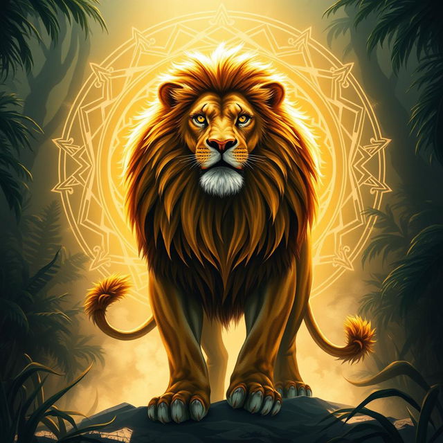 A powerful lion symbolizing success, with a striking presence, surrounded by an aura of discipline