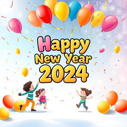 A festive and colorful New Year greeting card designed for the company Eg Kids, featuring playful and cheerful elements