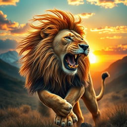 A powerful lion roaring in a dynamic pose, representing a drive for success and strength
