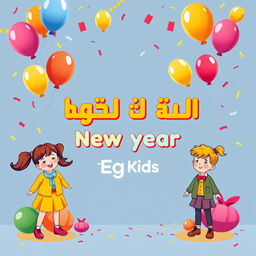 A vibrant and playful New Year greeting post for a children's clothing company named 'Eg Kids'